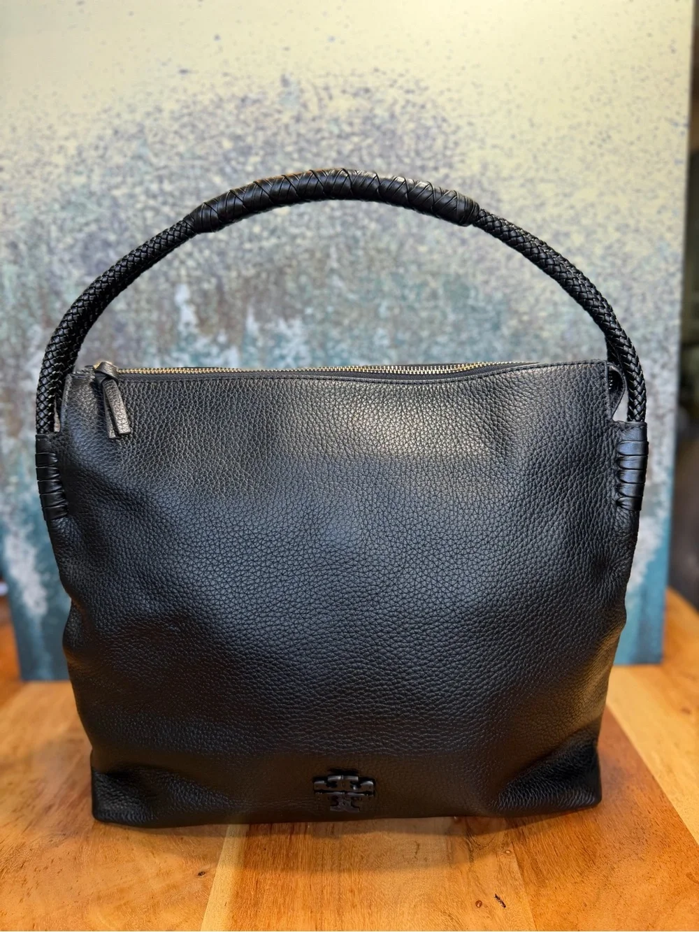 Tory Burch Classic 2010s Taylor Black Pebbled Leather Hobo Bag